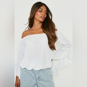 Maya Fluted Frill Sleeve Off The Shoulder Top